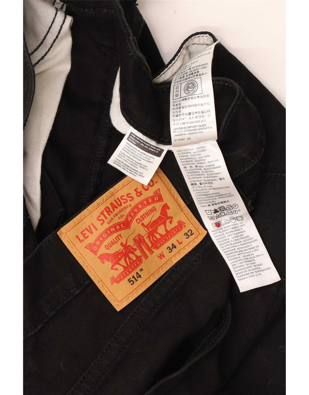 Levi's Uomo 514 Jeans dritti W34 L32 Cotone Nero