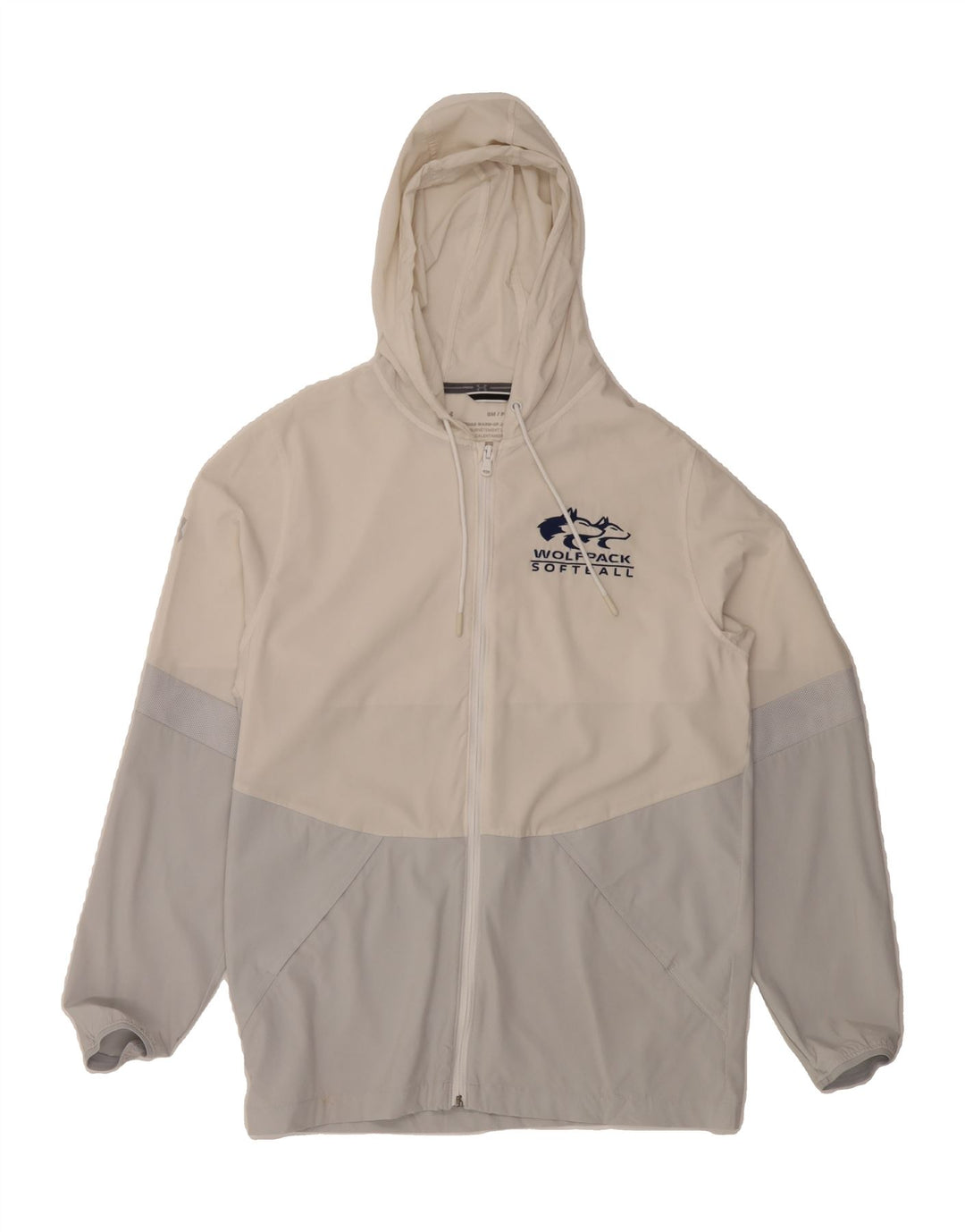 UNDER ARMOUR Mens Hooded Tracksuit Top Jacket Small Off White Colourblock Vintage Under Armour and Second-Hand Under Armour from Messina Hembry 