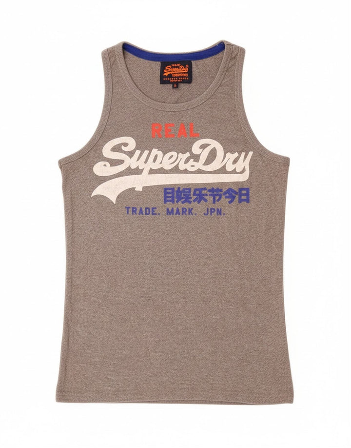 Canottiera grafica da uomo Superdry piccola in cotone chiazzato grigio