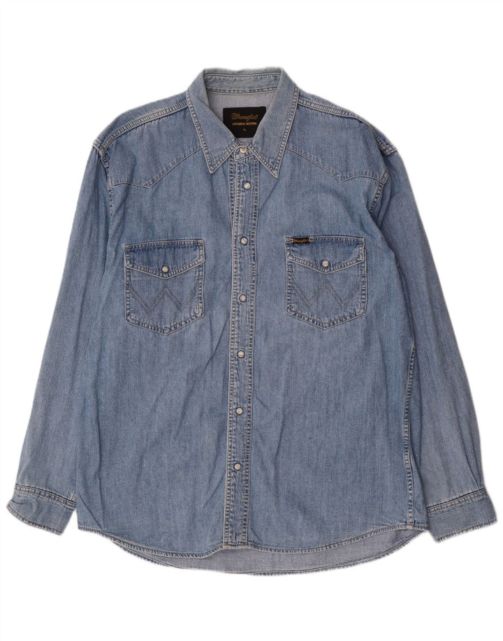 Camicia di jeans da uomo Wrangler XL in cotone blu western