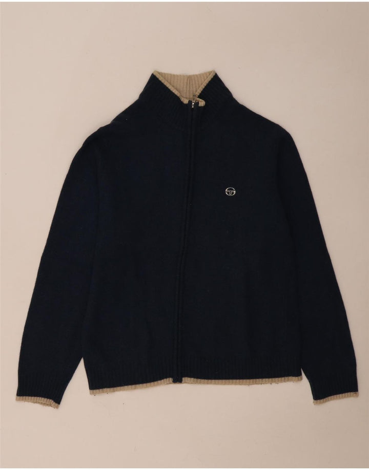 Maglione cardigan da donna Sergio Tacchini UK 16 Lana d'agnello grande blu navy