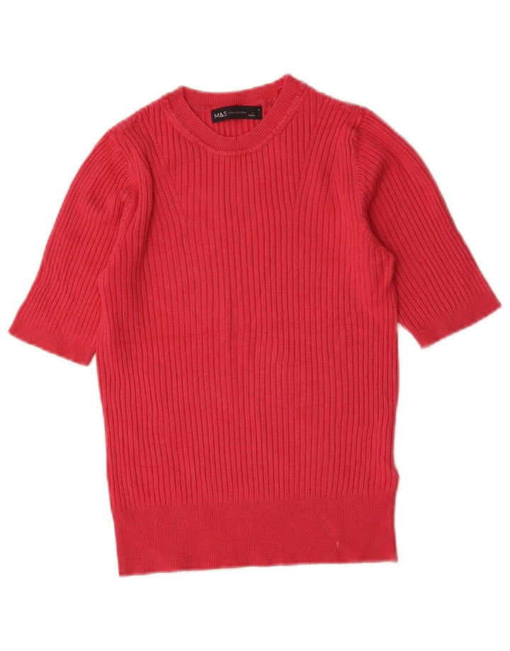 Maglione maglione girocollo corto da donna Marks & Spencer UK 8 piccolo rosa