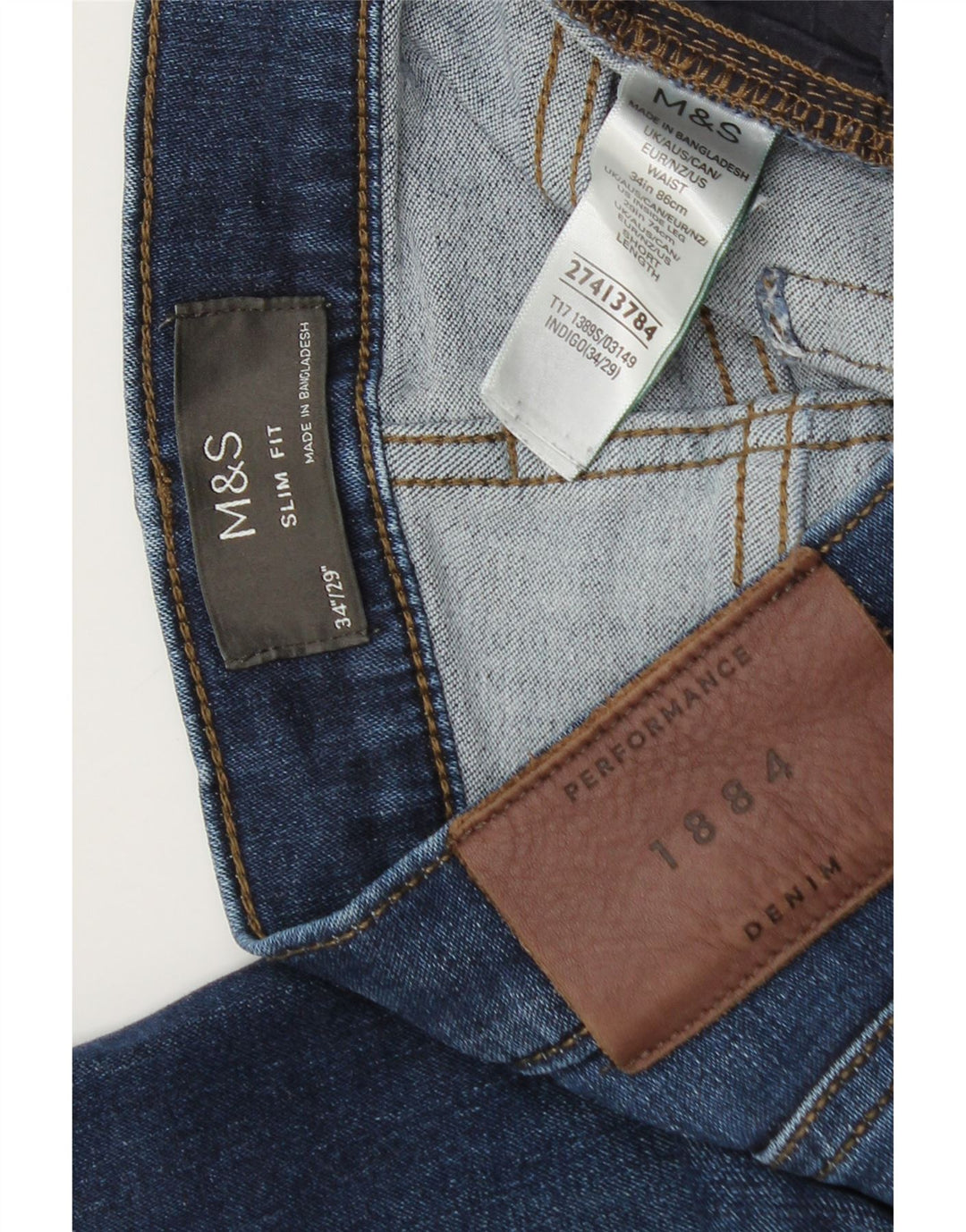 Jeans slim da uomo Marks & Spencer W34 L29 cotone blu