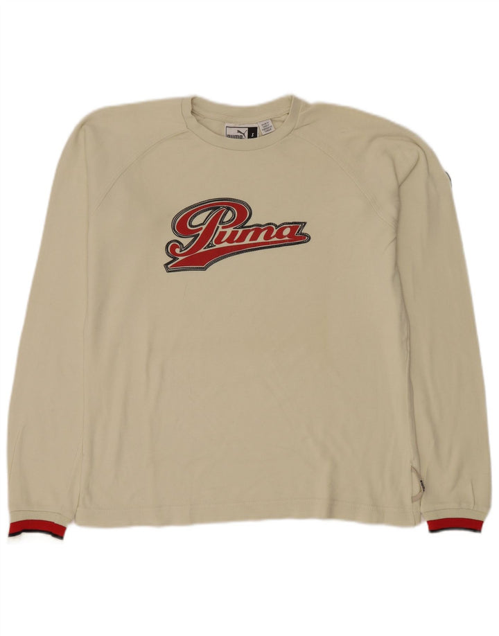 Puma Maglietta grafica da uomo a maniche lunghe piccola in cotone bianco