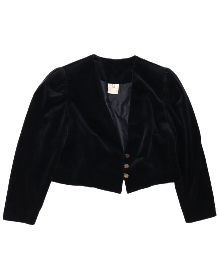 Giacca blazer in velluto da donna a 3 bottoni VINTAGE UK 18 XL cotone nero
