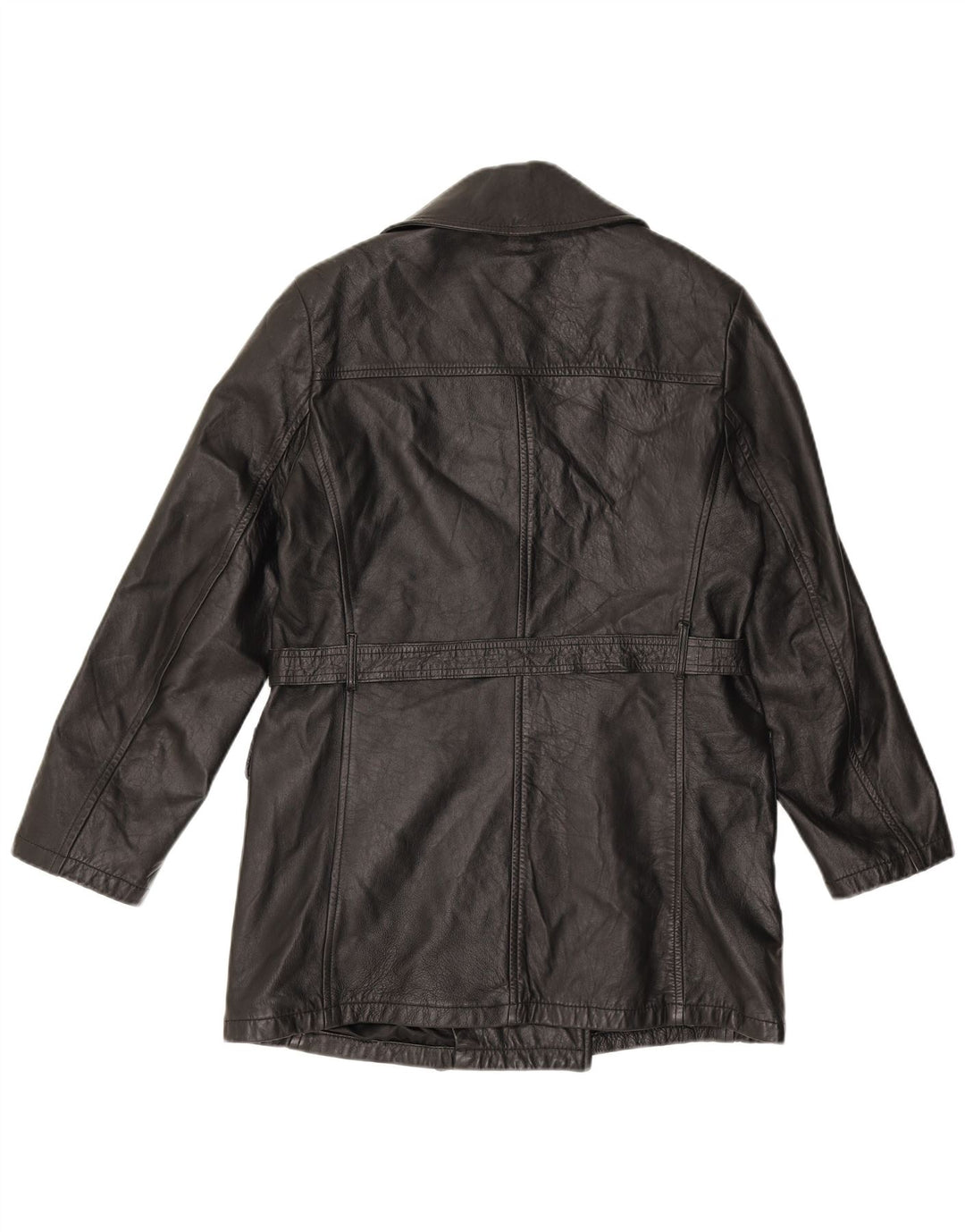 Cappotto in Pelle Doppio Petto da Donna VINTAGE IT 44 Medio in Pelle Nera