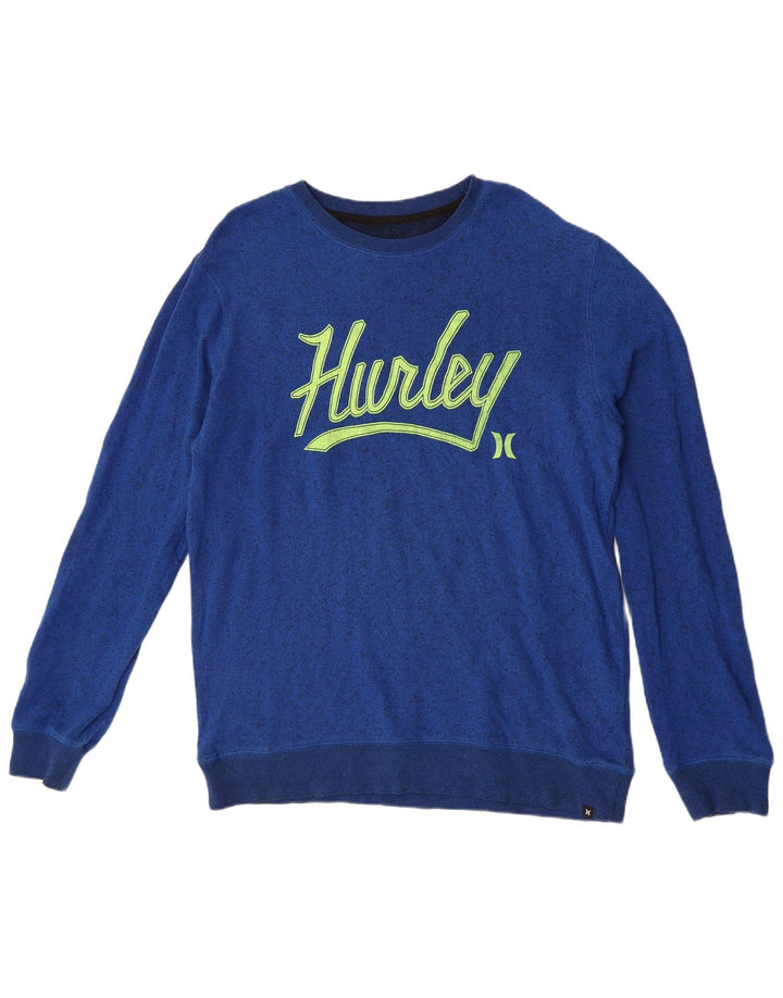 Felpa con grafica Hurley da uomo, maglione XL, cotone screziato blu
