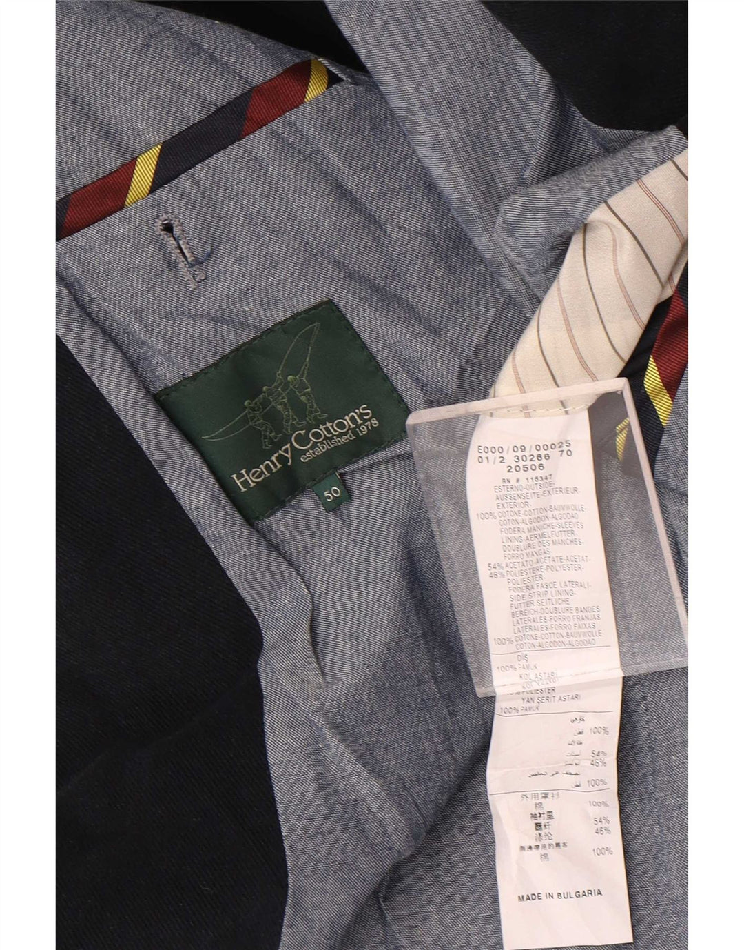 Giacca blazer da uomo a 2 bottoni Henry Cottons IT 50 grande in cotone blu navy