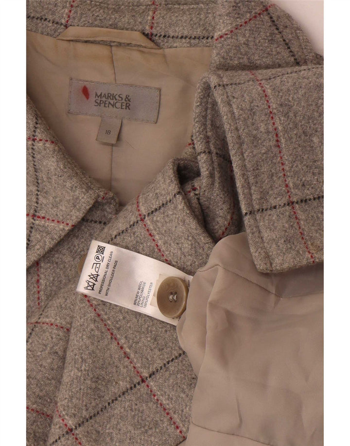 Cappotto doppiopetto da donna Marks & Spencer UK 18 XL lana vergine a quadri grigi