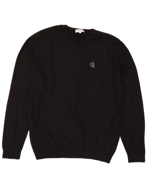 Maglione da uomo con scollo a V Calvin Klein, grande lana merino nera