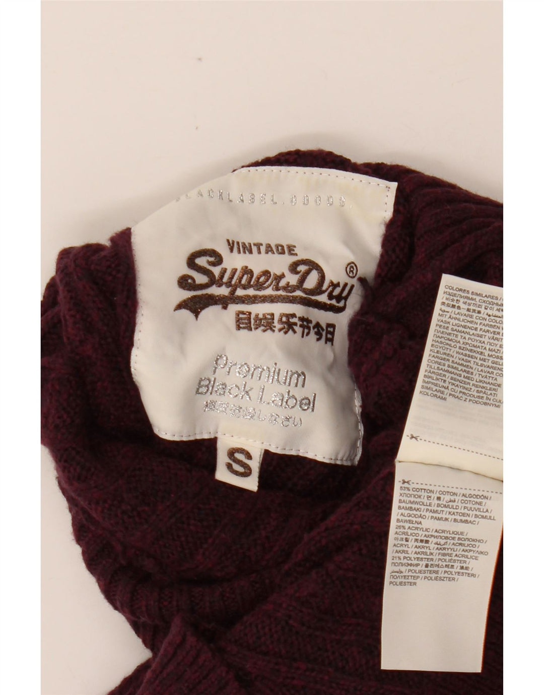 Maglione maglione da donna con collo alto SUPERDRY UK 10 piccolo cotone bordeaux