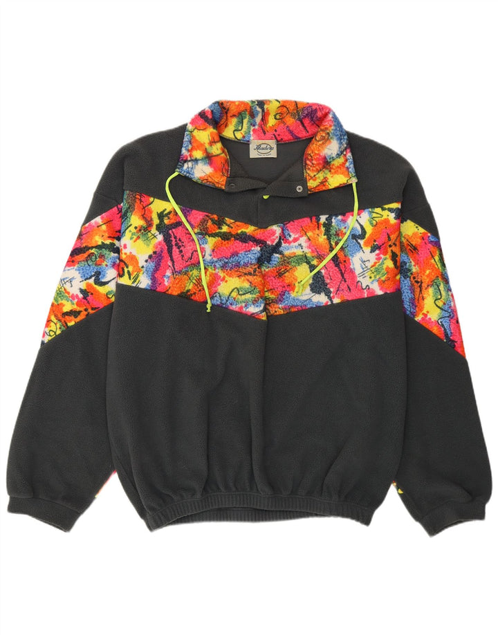 Maglione in pile da uomo VINTAGE con bottoni e collo XL in poliestere color block grigio