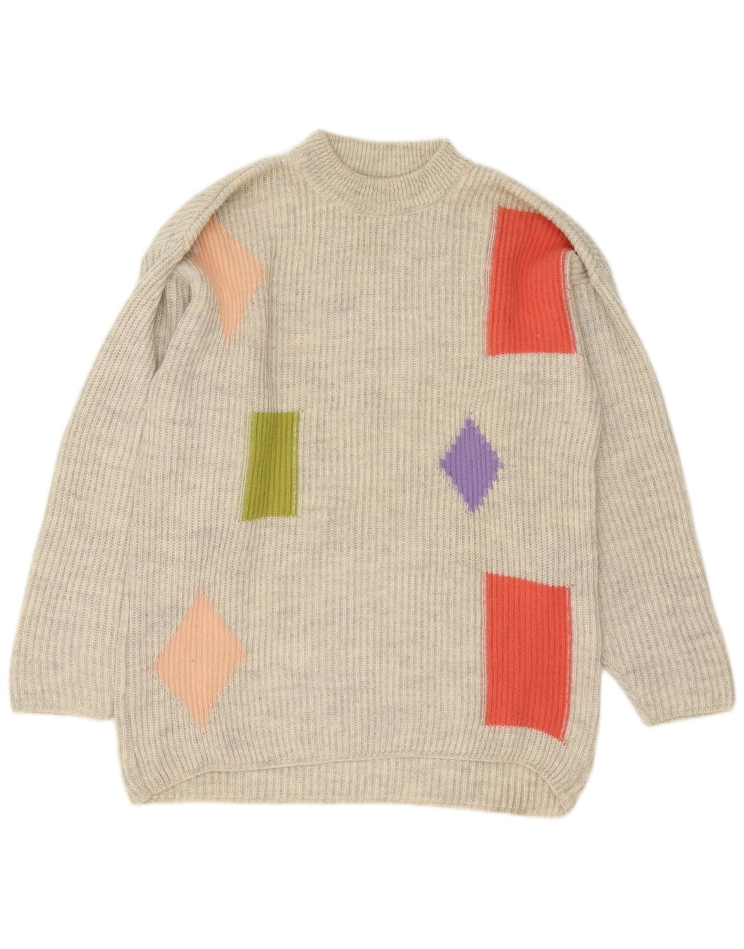 Maglione vintage da uomo con collo alto e acrilico geometrico grigio medio