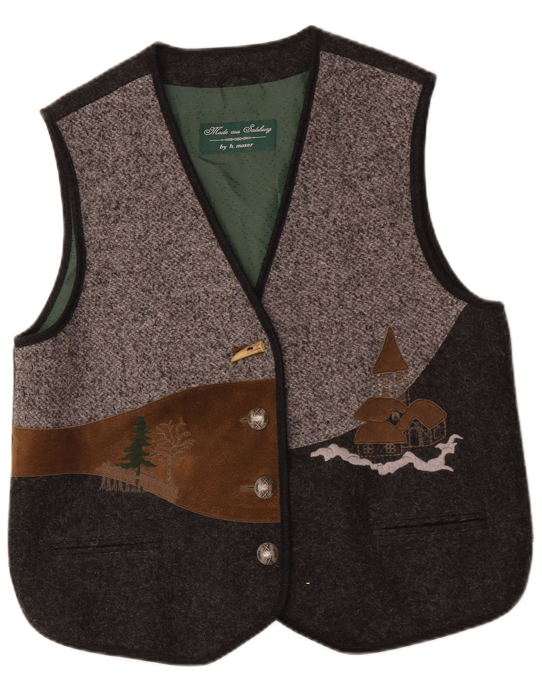 Gilet grafico da donna vintage IT 42 Lana color block grigio medio