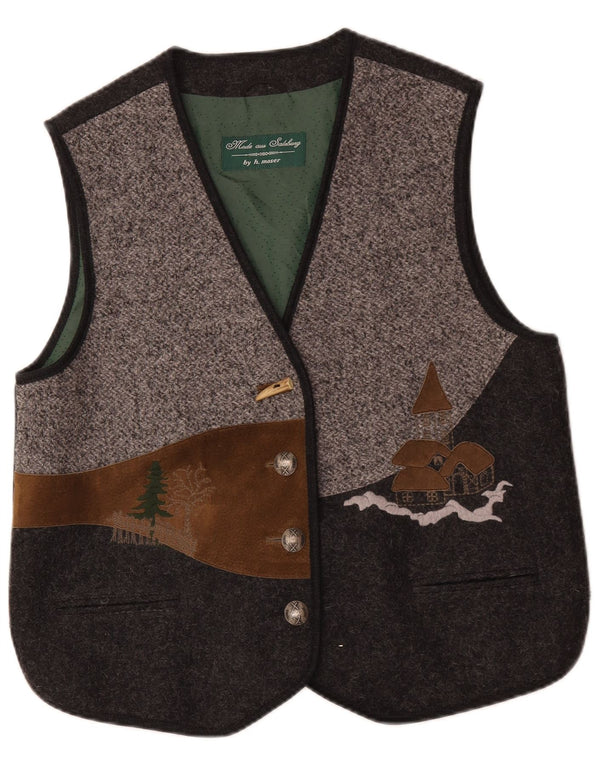 Gilet grafico da donna vintage IT 42 Lana color block grigio medio