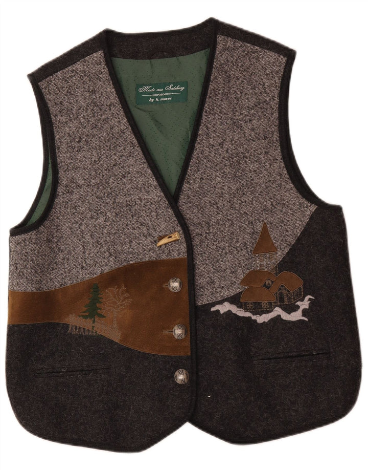 Gilet grafico da donna vintage IT 42 Lana color block grigio medio