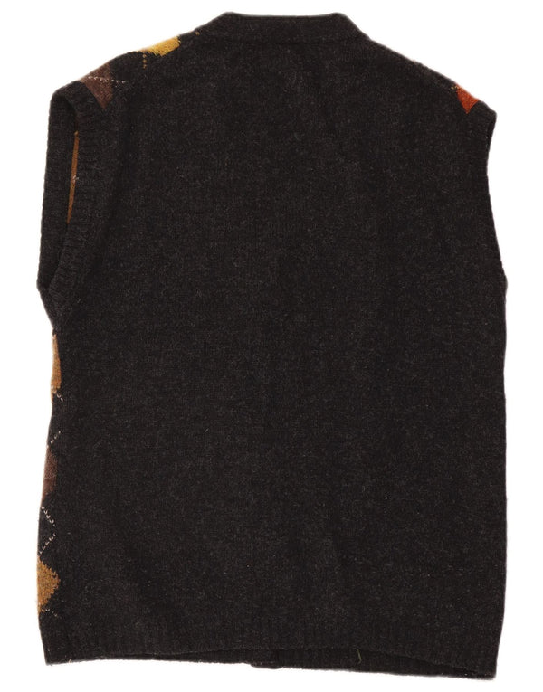 Burlington Mens Sleeveless Cardigan Sweater Medium Black Argyle/Diamond