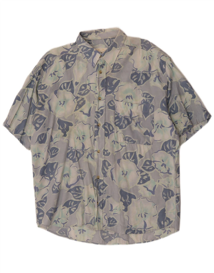 Camicia vintage da uomo a maniche corte grande floreale blu
