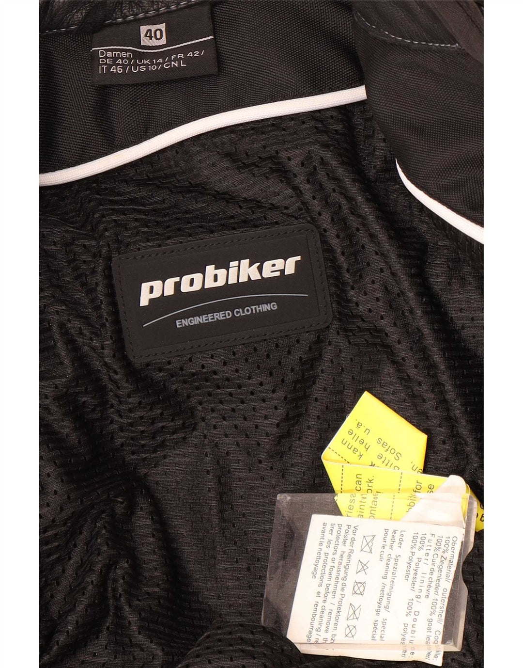 Giacca da corsa in pelle grafica da donna Probiker UK 14 grande nera