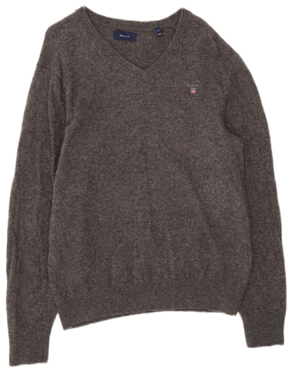 Maglione maglione con scollo a V da donna Gant UK 16 grande lana grigia
