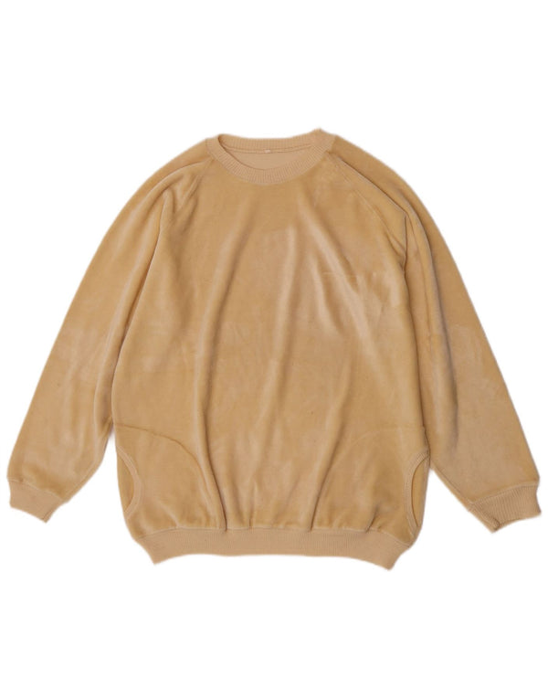 Felpa in velluto vintage da donna, maglione IT 50 XL giallo
