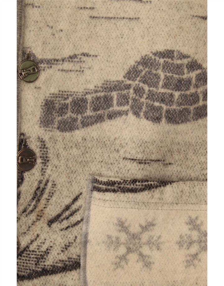 Maglione cardigan senza maniche con grafica vintage da uomo in lana grigio medio