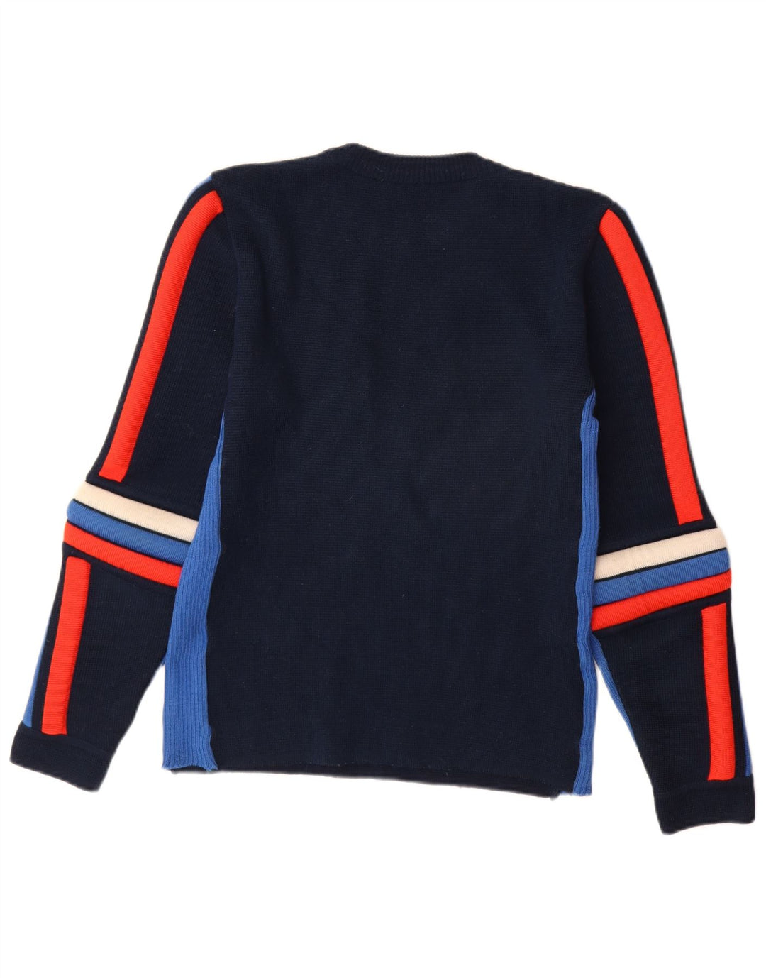 Maglione vintage da uomo girocollo IT 48 color block blu navy medio