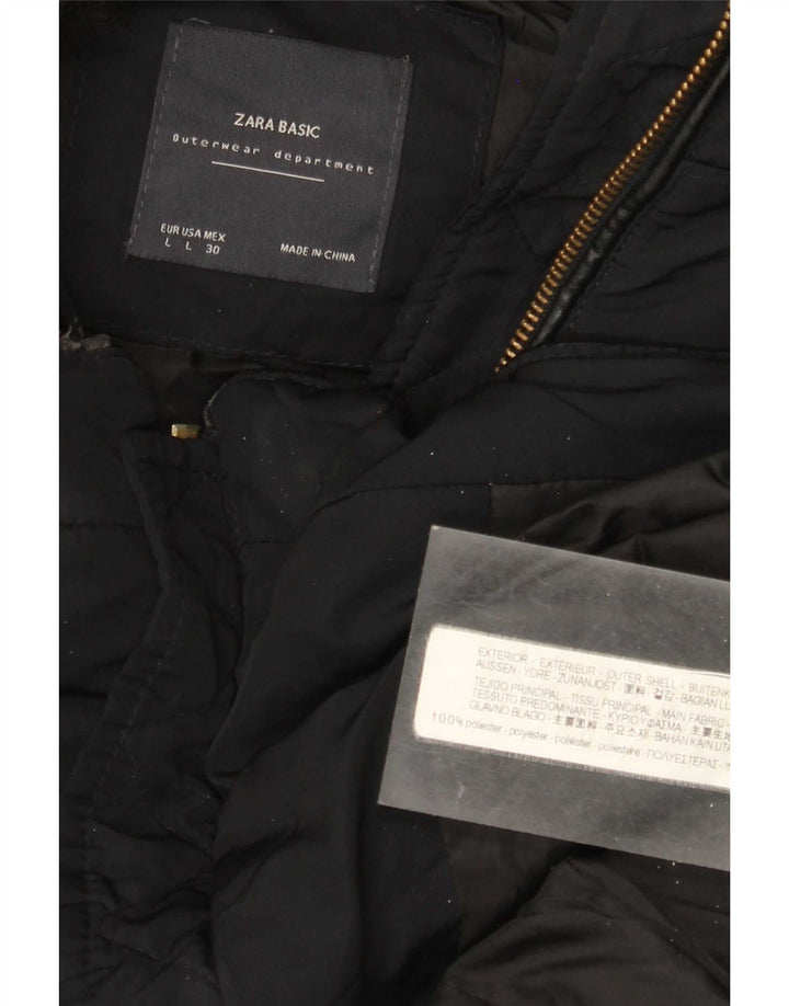 Giacca imbottita con cappuccio corta da donna Zara UK 16 grande poliestere nero