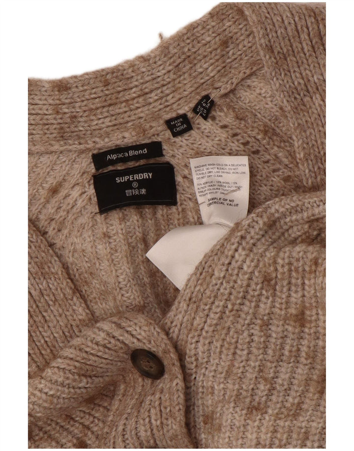 Maglione cardigan oversize corto da donna Superdry UK 10 piccolo beige screziato