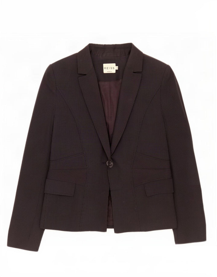 Giacca blazer da donna a 1 bottone Reiss UK 8 piccola viscosa gessata nera
