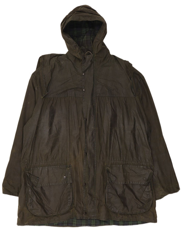 Giacca da uomo in cotone cerato con cappuccio Durham Barbour UK 42 grande cotone kaki