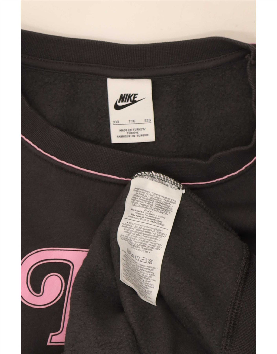 Felpa con grafica Nike da uomo, maglione 2XL, cotone grigio