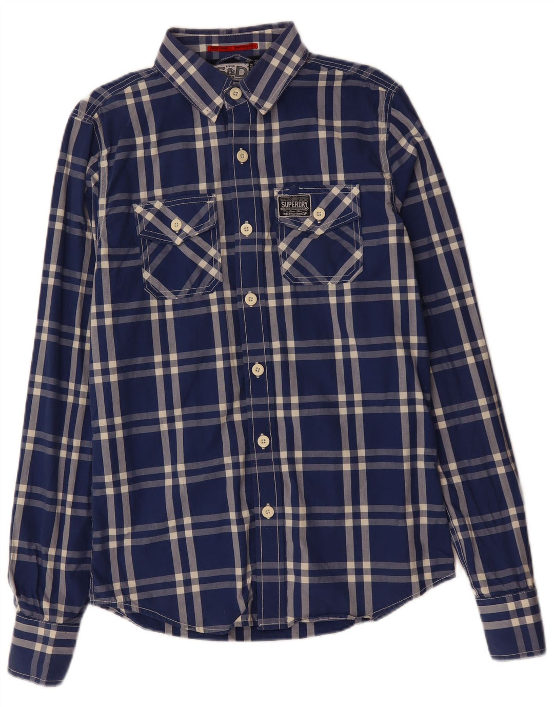 Camicia da uomo SUPERDRY in cotone scozzese blu medio