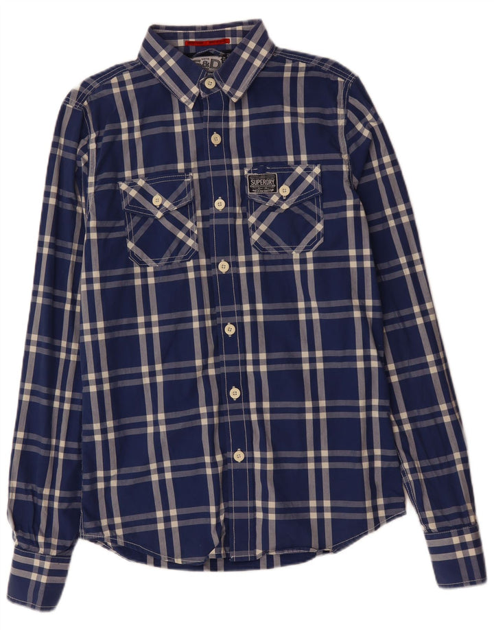Camicia da uomo SUPERDRY in cotone scozzese blu medio
