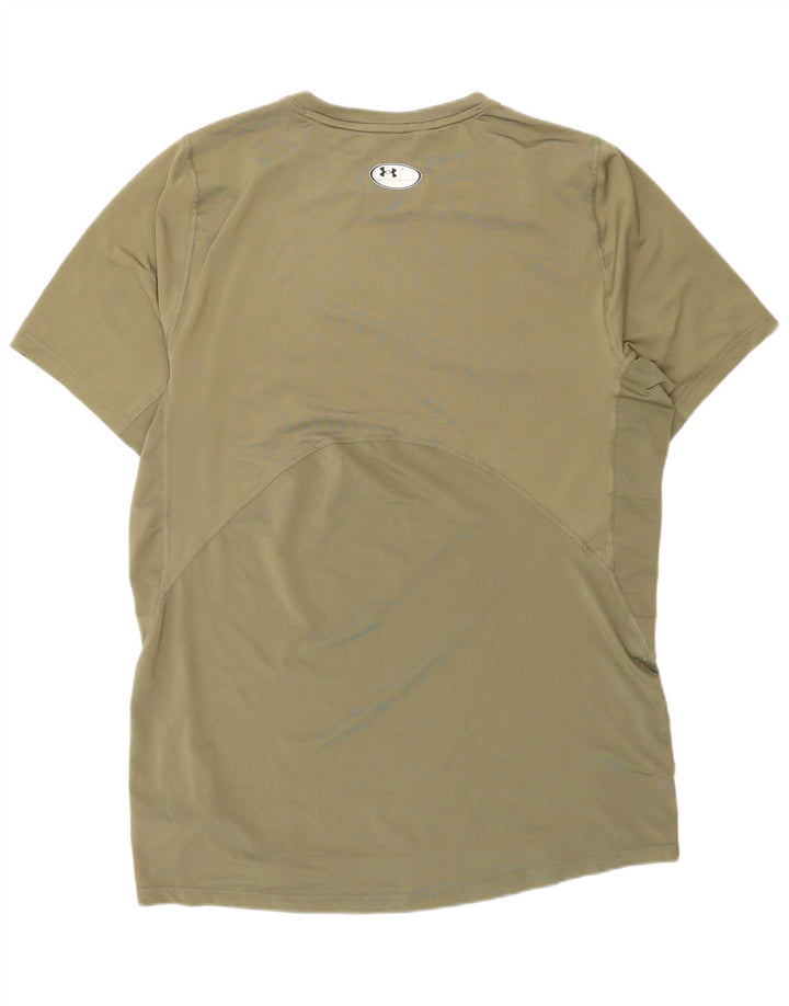 Under Armour Uomo Heat Gear T-shirt Top Large in poliestere kaki