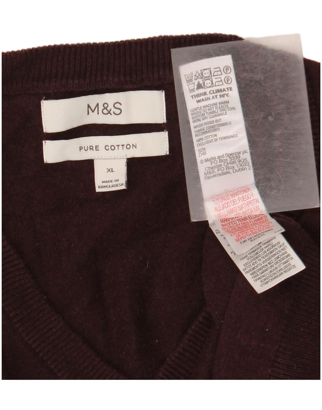 Maglione da uomo con scollo a V Marks & Spencer XL in cotone bordeaux