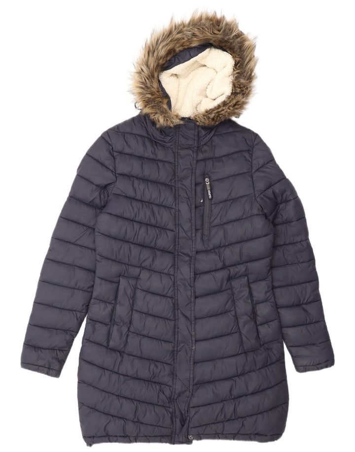 Cappotto imbottito con cappuccio da donna SUPERDRY UK 14 nylon blu navy medio