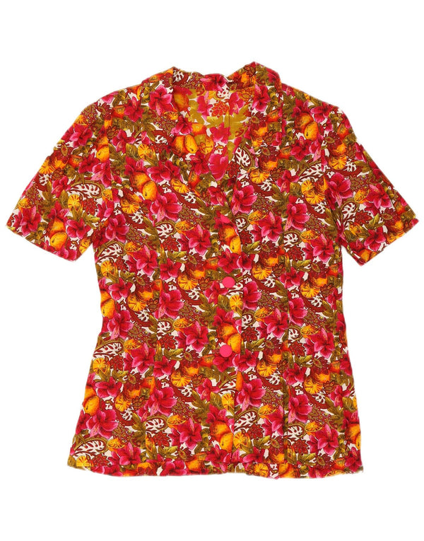 Camicetta camicia a maniche corte da donna vintage UK 12 floreale multicolore medio