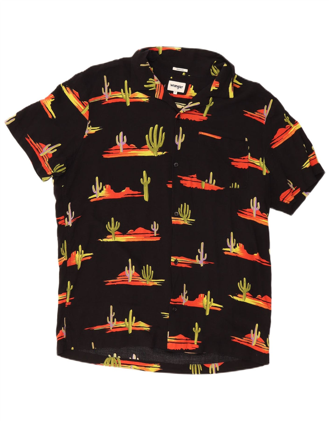 WRANGLER Camicia da uomo a maniche corte con motivo astratto regolare, grande nera
