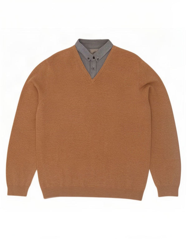 Maglione da uomo Marks & Spencer su misura con scollo a V XL in cotone beige