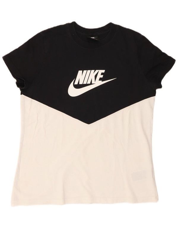 T-shirt grafica da donna Nike Top UK 16 large nera in cotone color block