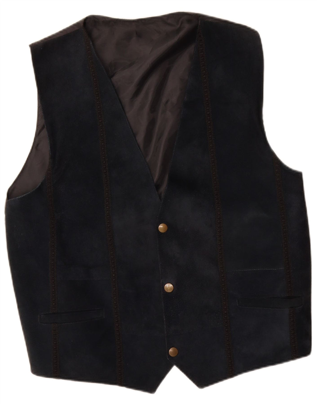 Gilet vintage da uomo in pelle scamosciata blu navy medio