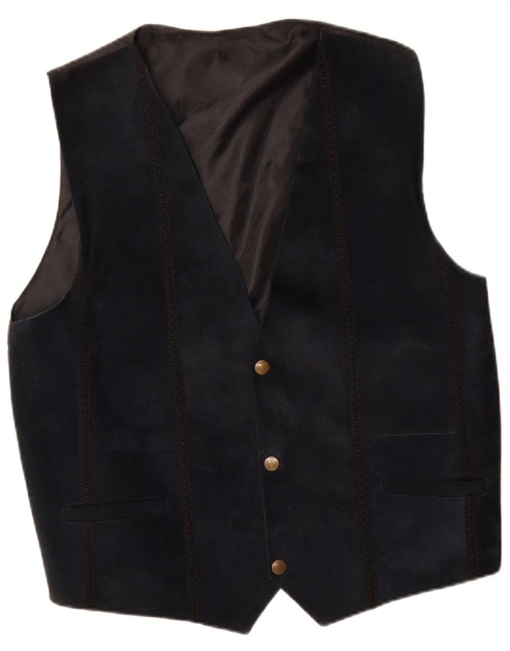 Gilet vintage da uomo in pelle scamosciata blu navy medio