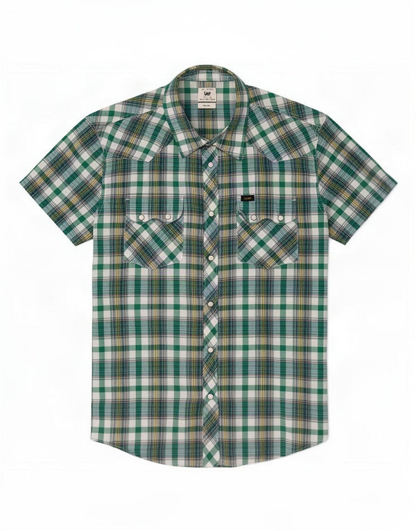 Camicia a maniche corte Lee Rider da uomo XL in cotone a quadri verdi
