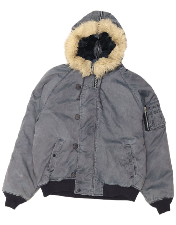 Giubbotto bomber con cappuccio vintage da uomo UK 42 XL blu navy in poliammide
