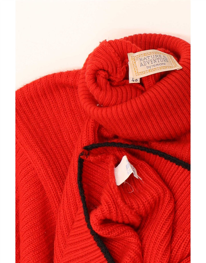 Maglione maglione vintage da uomo con collo alto IT 46 piccolo rosso a rombi/diamante