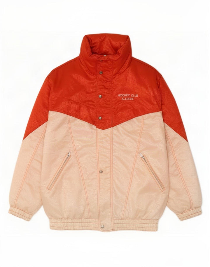 Giacca da sci vintage da uomo con cappuccio UK 40 Large Orange Colourblock