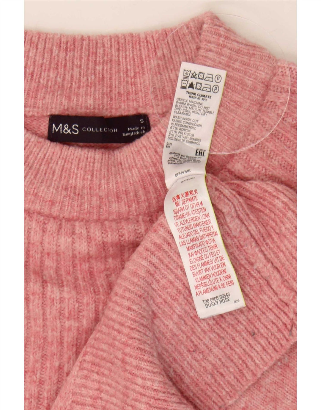 Maglione maglione girocollo oversize da donna Marks & Spencer UK 10 piccolo rosa