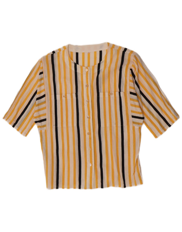 Camicetta camicia vintage da donna con maniche a 3/4 EU 34 XS cotone a righe gialle