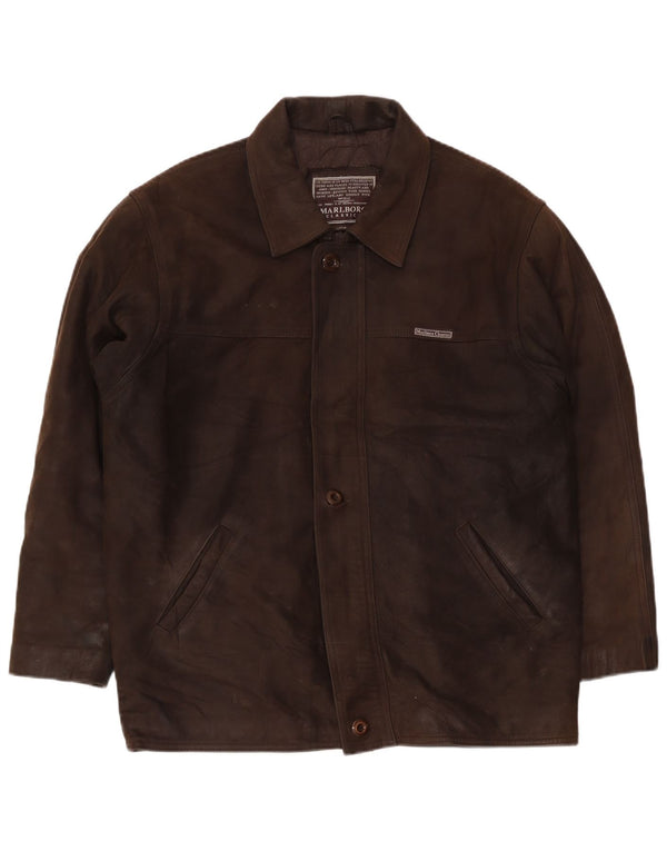 Giacca in pelle da uomo vestibilità regolare Marlboro Classics UK 40 grande marrone classica